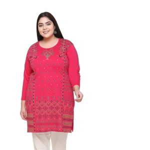 In Love Women's Cotton Printed Full Sleeve Plus Size Kurta Long T-Shirt with Pocket